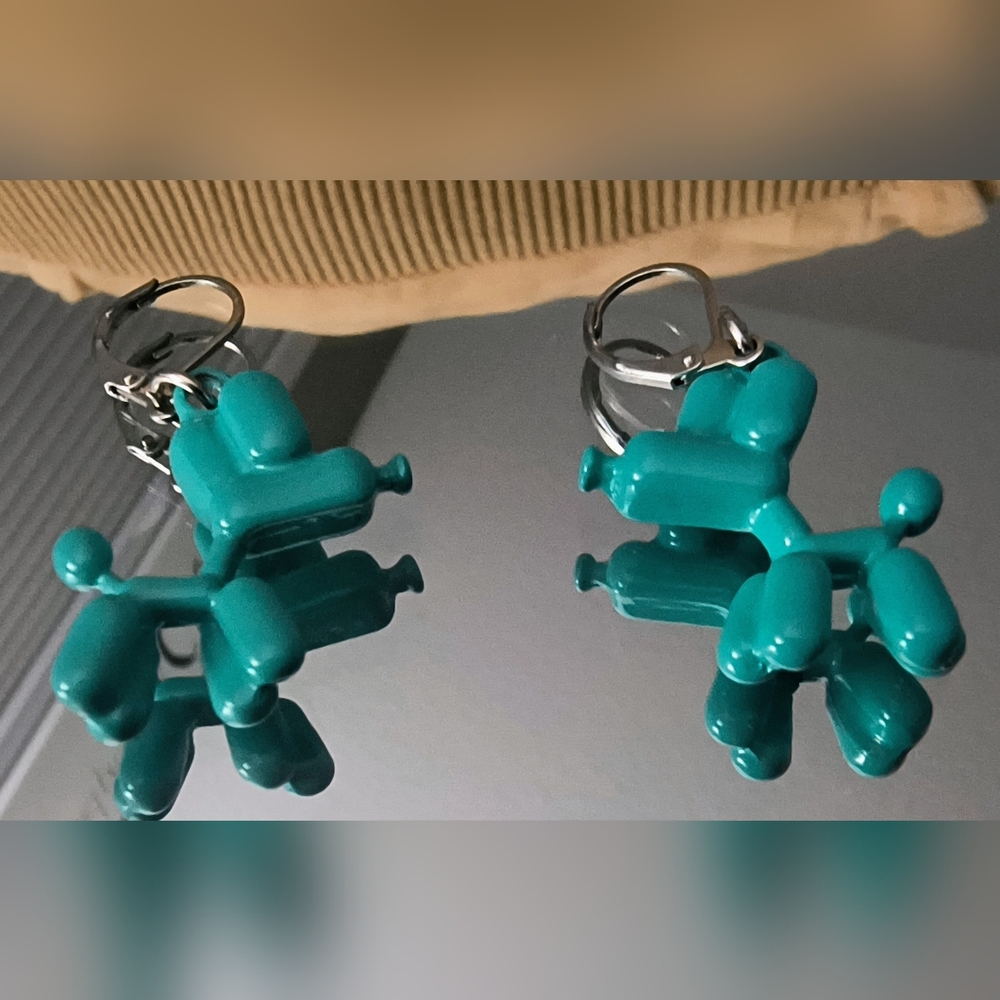 Teal Balloon Dog Earrings